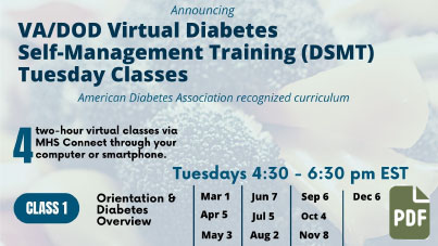 Partial image of the Virtual Diabetes Self-Management Training Class Schedule and Information for Tuesdays